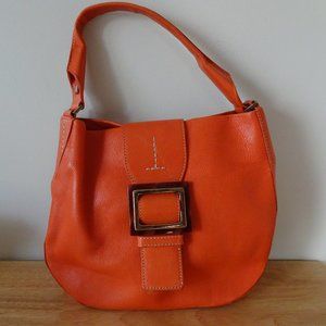 Adrienne Vittadini Orange Pebble Leather Handbag